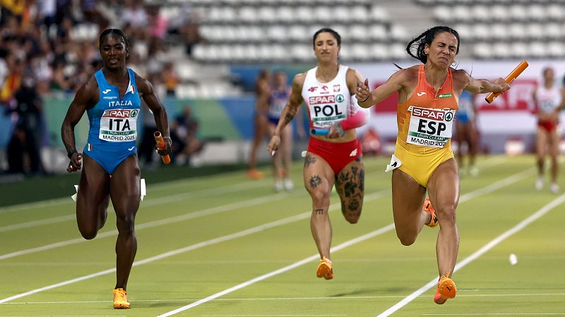El relevo 4x100m femenino bate el rcord de Espaa en Madrid - Atletismo | Ver