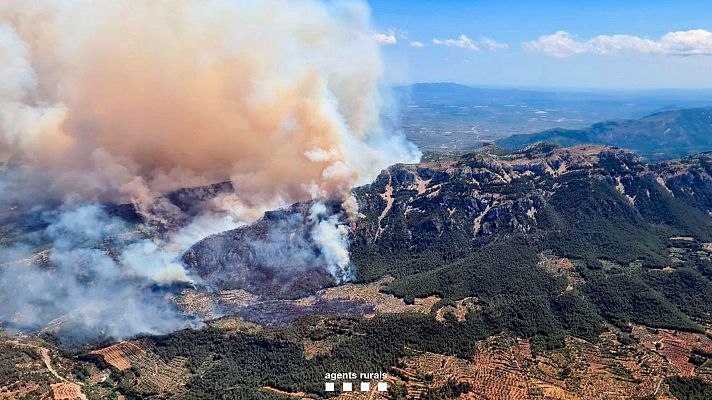 Telediario Matinal - El incendio forestal en Paüls, Tarragona, se complica y quema cerca de 1.500 hectáreas