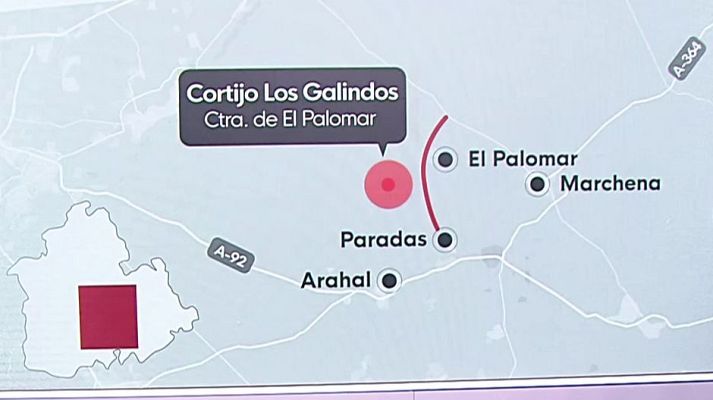 Informativo 24h - Ubicación del cortijo Los Galindos, cerca de Paradas, en Sevilla