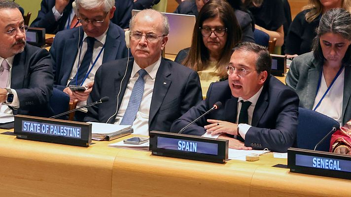Informativo 24h - Albares defiende la solución de los dos Estados para Israel y Palestina: "No podemos aceptar decisiones unilaterales que obstaculicen"