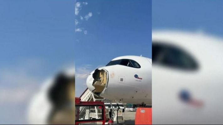 Informativo 24h - Un controlador aéreo, sobre el incidente de un buitre en un avión de Iberia: “Por suerte el impacto es más leve de lo que pueda parecer en la imagen”