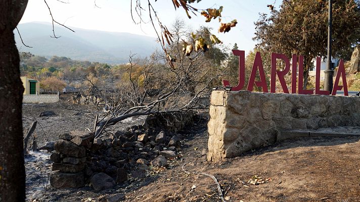 Telediario 1 - El incendio de Jarilla, en la provincia de Cáceres, preocupa por el fuerte viento