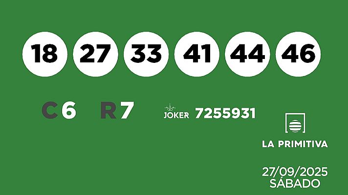 SELAE - Sorteo de la Lotería Primitiva y Joker del 27/09/2025