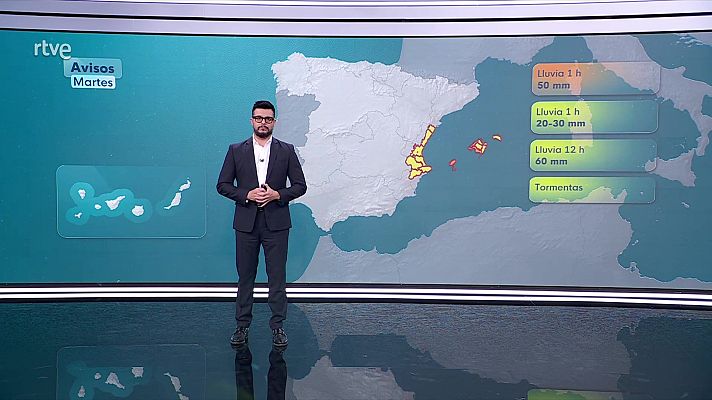 El tiempo - Precipitaciones fuertes en regiones de Aragón, Cataluña, norte de la Comunidad Valenciana, este de Castilla-La Mancha y Andalucía