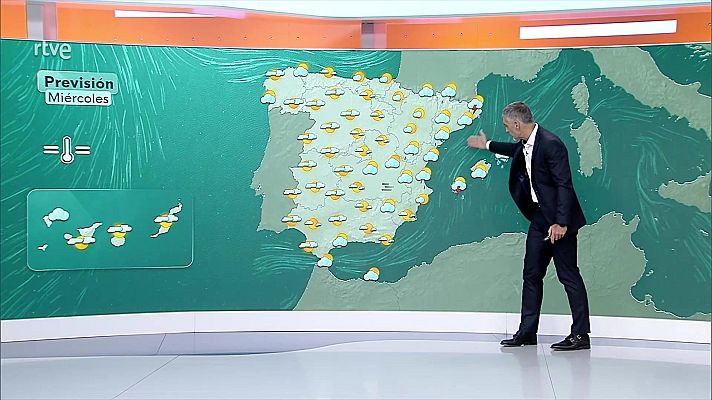 El tiempo - Chubascos y tormentas localmente fuertes y desde norte de Alicante hasta Girona y, en Baleares