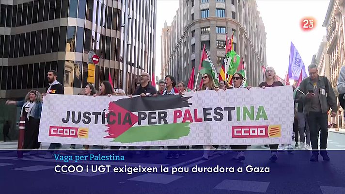 L'Informatiu - CCOO i UGT exigeixen la pau duradora a Gaza a la manifestació de Barcelona