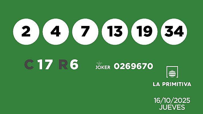 SELAE - Sorteo de la Lotería Primitiva y Joker del 16/10/2025