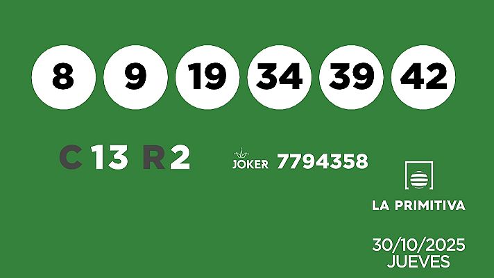 SELAE - Sorteo de la Lotería Primitiva y Joker del 30/10/2025