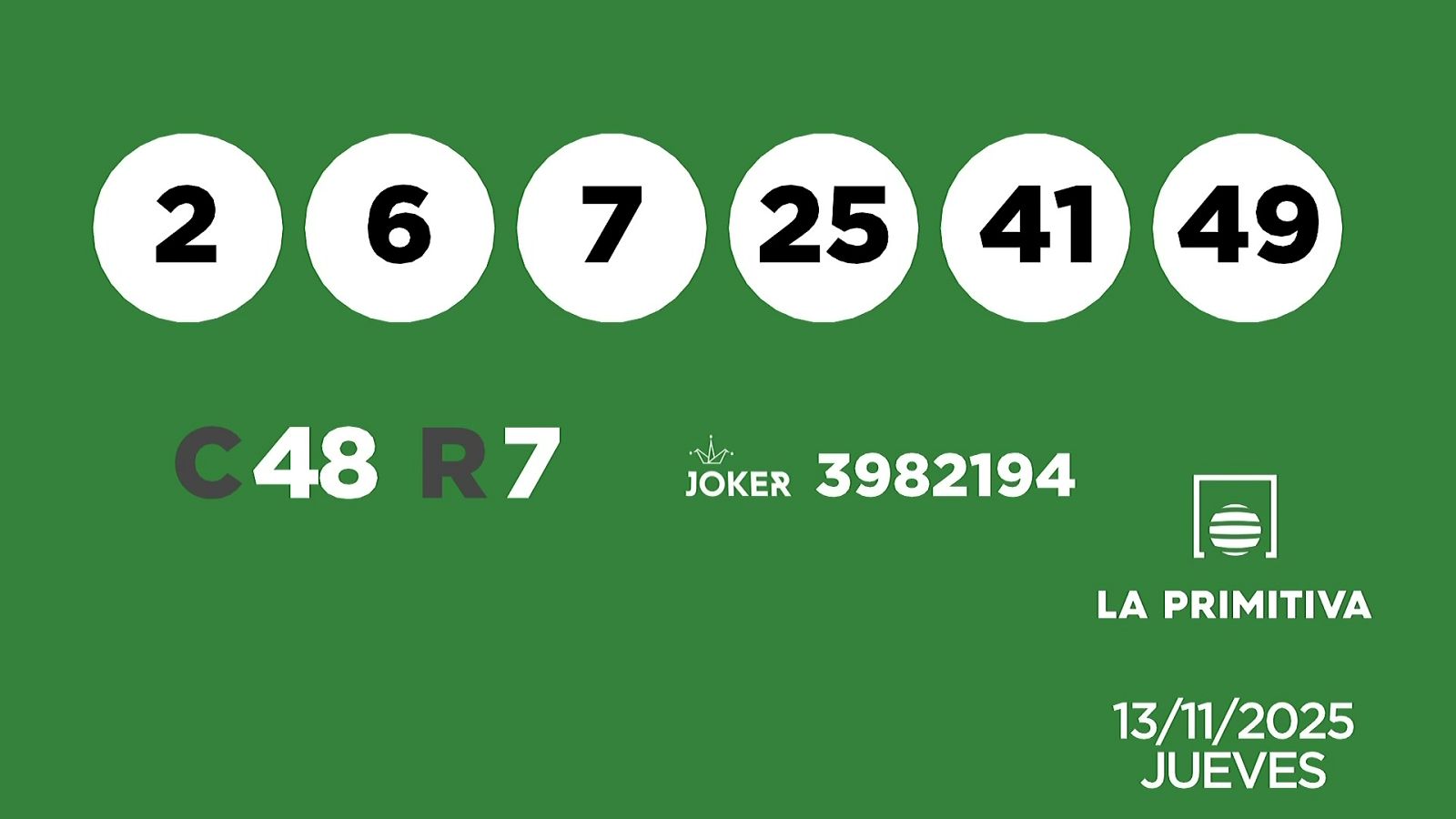 Sorteo de la Lotería Primitiva y Joker del 13/11/2025 - Ver ahora