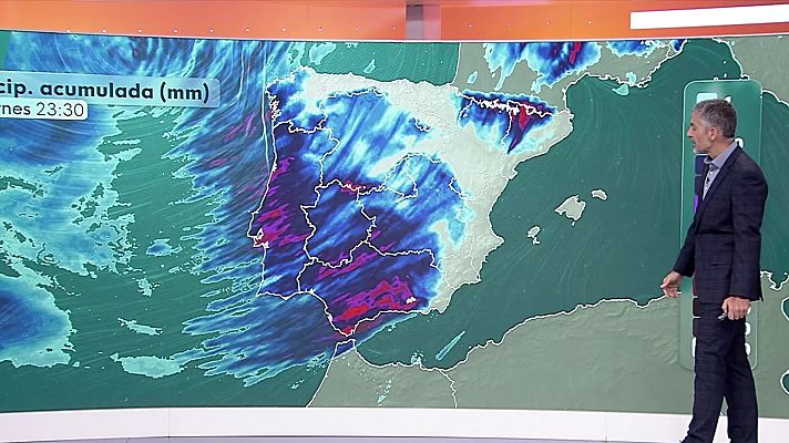 El tiempo - Precipitaciones en Andalucía, Pirineo, sistema Central, Galicia oeste, cordillera Cantábrica y Alborán