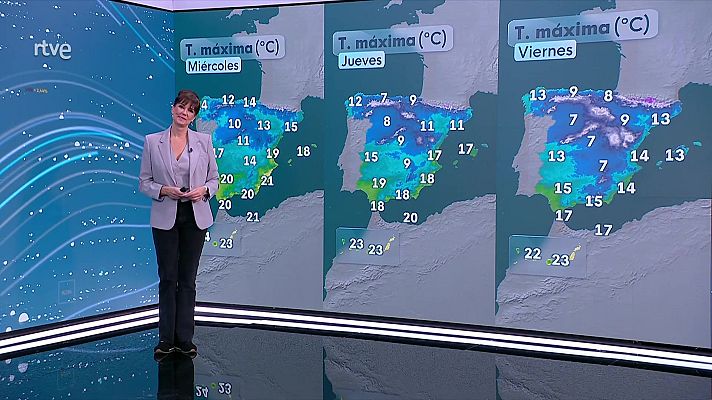 El tiempo - Máximas en descenso en el Cantábrico, Ebro, tercio sur peninsular y áreas mediterráneas
