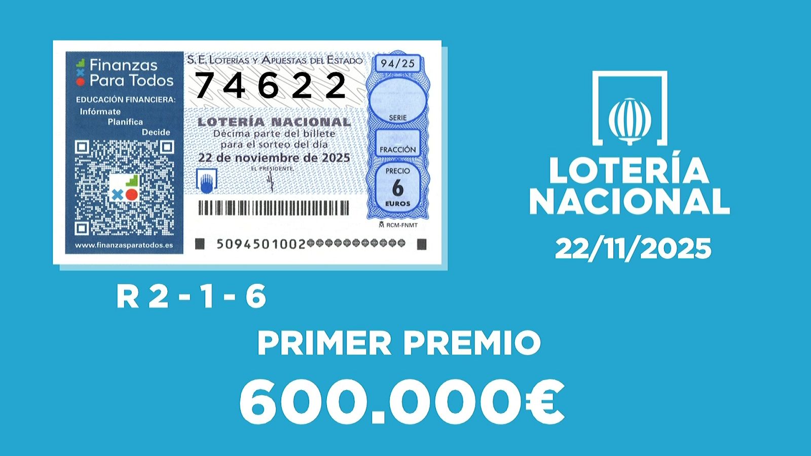 Sorteo de la Lotería Nacional del 22/11/2025 - Ver ahora