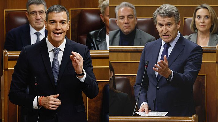 Informativo 24h - Feijóo acusa a Sánchez de "estar con el acosador" y este defiende que su Gobierno es el que "más apoya a las mujeres"