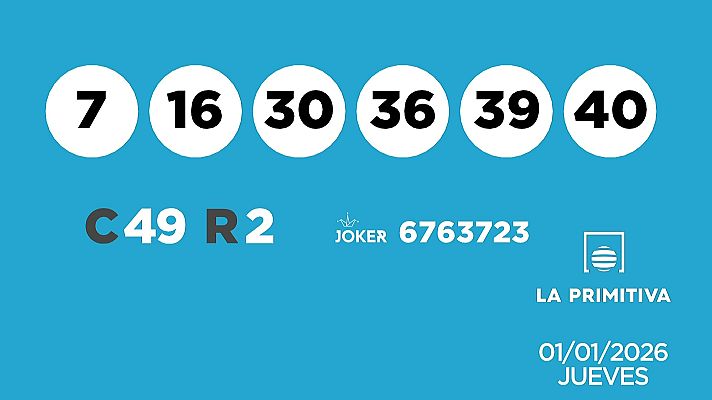 SELAE - Sorteo de la Lotería Primitiva y Joker del 01/01/2026
