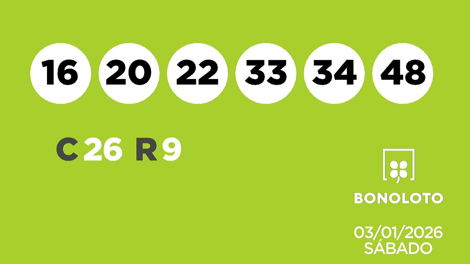 Sorteo de la Lotería Bonoloto del 03/01/2026 - Ver ahora