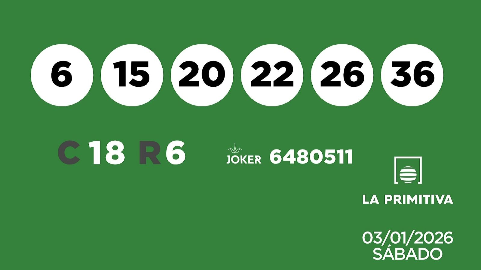 Sorteo de la Lotería Primitiva y Joker del 03/01/2026 - Ver ahora
