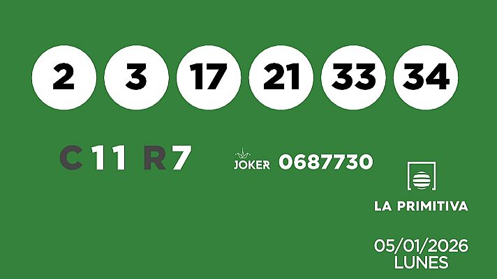 SELAE - Sorteo de la Lotería Primitiva y Joker del 05/01/2026
