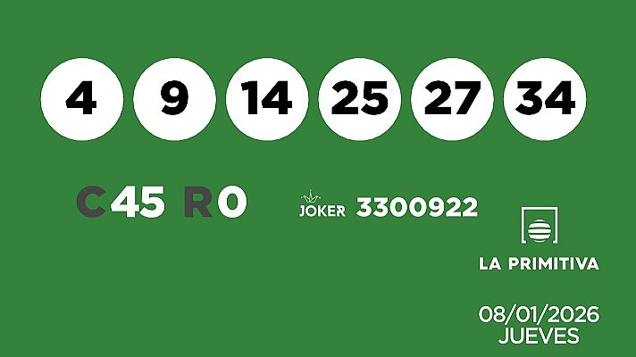 SELAE - Sorteo de la Lotería Primitiva y Joker del 08/01/2026