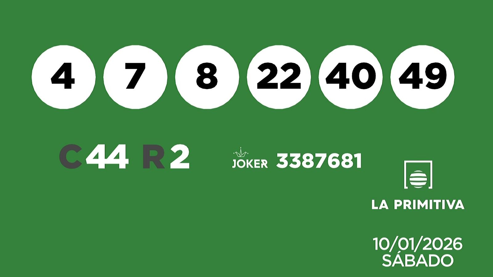 Sorteo de la Lotería Primitiva y Joker del 10/01/2026 - Ver ahora