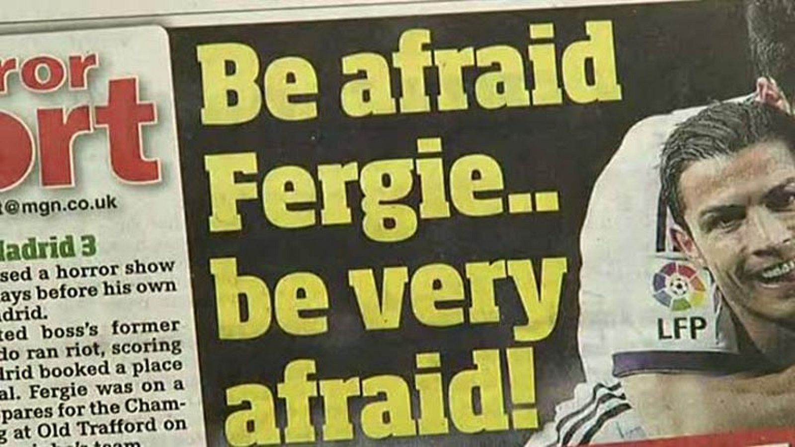 Todas las miradas de la prensa deportiva británica se dirigen estos días hacia Cristiano Ronaldo. Los goles y la contundente actuación del portugués frente al Barcelona se ven ahora como una seria amenaza de cara al partido de vuelta de Champions del