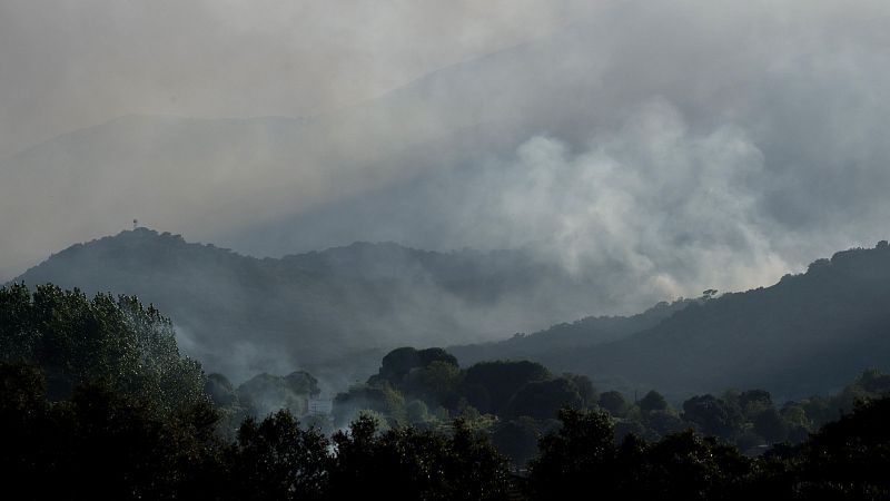 Columna de humo que se eleva desde un incendio forestal en Burgohondo