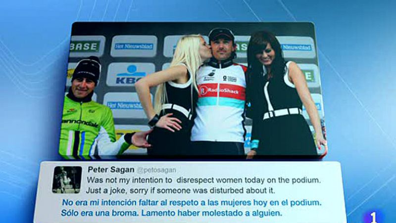  Peter Sagan pide disculpas por tocar el culo de una azafata en el podio