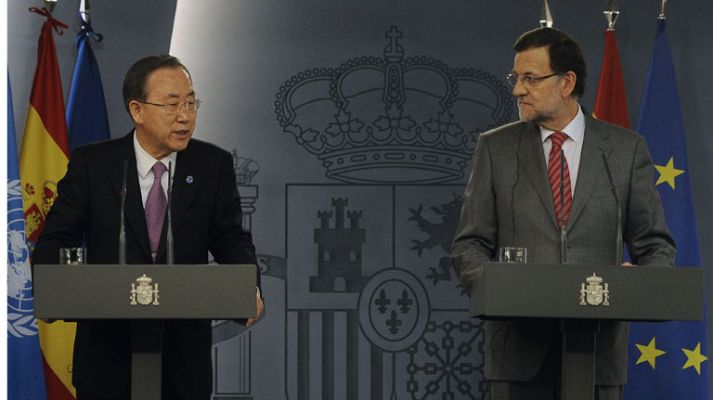 Telediario 1 - Mariano Rajoy se reúne con Ban Ki-Moon en su visita a España
