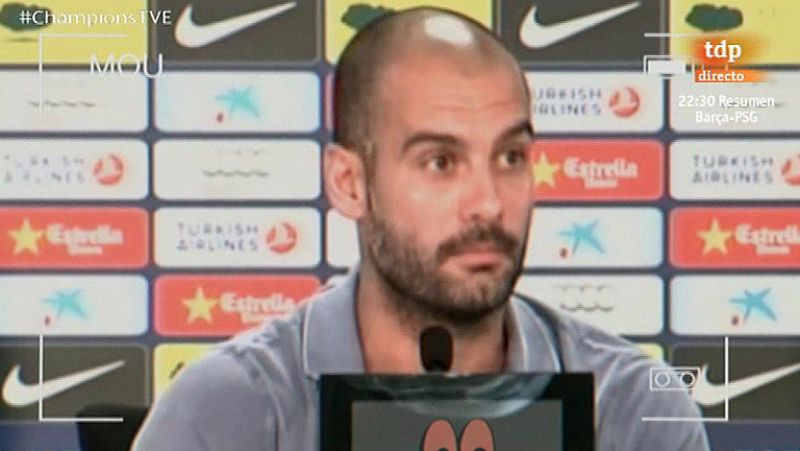 Pep Guardiola atiende en rueda de prensa a Jose Mourinho.