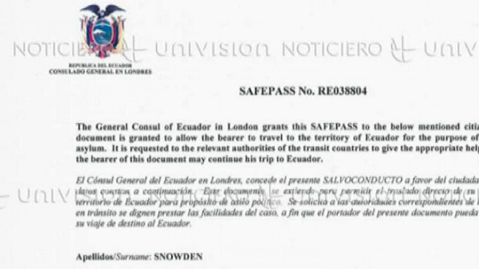 Telediario 1: Ecuador niega haber concedido un salvoconducto a Snowden  | RTVE Play