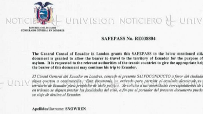 Telediario 1 - Ecuador niega haber concedido un salvoconducto a Snowden