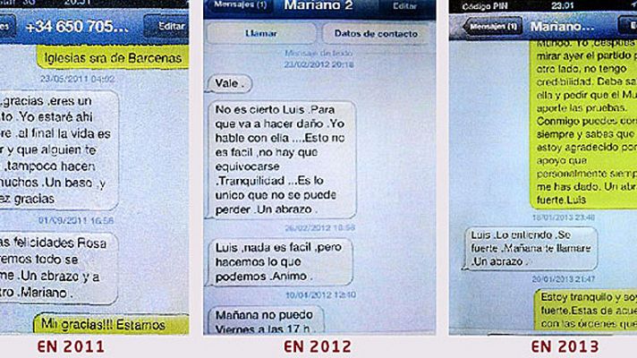 Bárcenas difunde varios SMS en los que Rajoy supuestamente le apoyó tras revelarse las cuentas