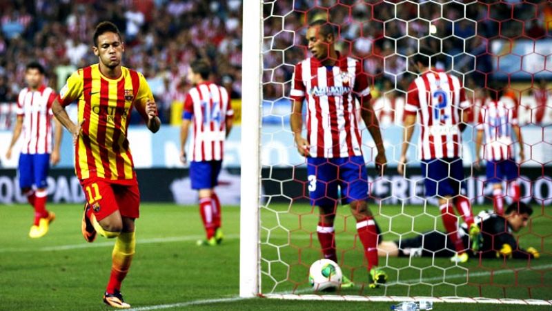 Un gol del brasileño Neymar levantó al Barcelona en un partido muy incómodo, en el que sobrevivió con un testarazo de su fichaje estrella del verano, para igualar la ida de la Supercopa de España frente a la altísima intensidad del Atlético de Madrid