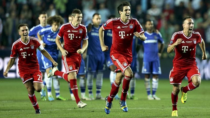 El Bayern de Múnich conquistó su primera Supercopa de Europa, tras imponerse hoy por 5-4 en la tanda de penaltis al Chelsea inglés, en un final que concluyó con empate 1-1 en el tiempo reglamentario y 2-2 tras la disputa de la prórroga. Por parte del