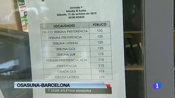 Los aficionados de Osasuna tendrán que pagar entre 115 y 135 euros para ver al Barça
