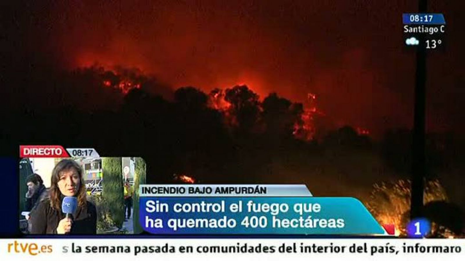 Telediario 1: Continúa fuera de control el incendio en el Bajo Ampurdán, en Girona | RTVE Play