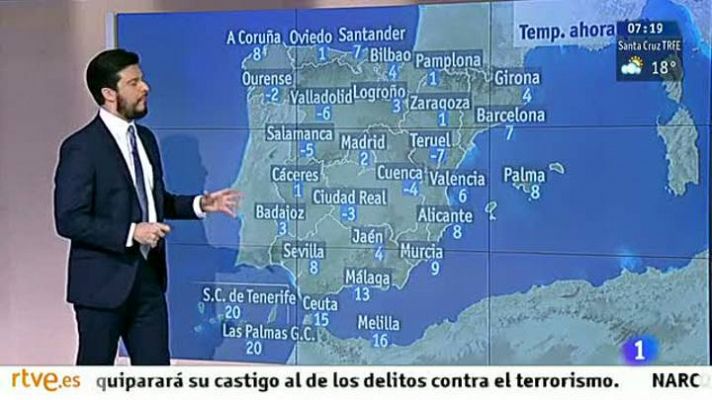El tiempo - Fuertes lluvias en Canarias y temperaturas bajas en la Península