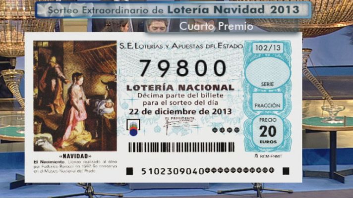 Lotería de Navidad - Vídeo del segundo cuarto premio, el 79.800, que reparte 20.000 euros al décimo