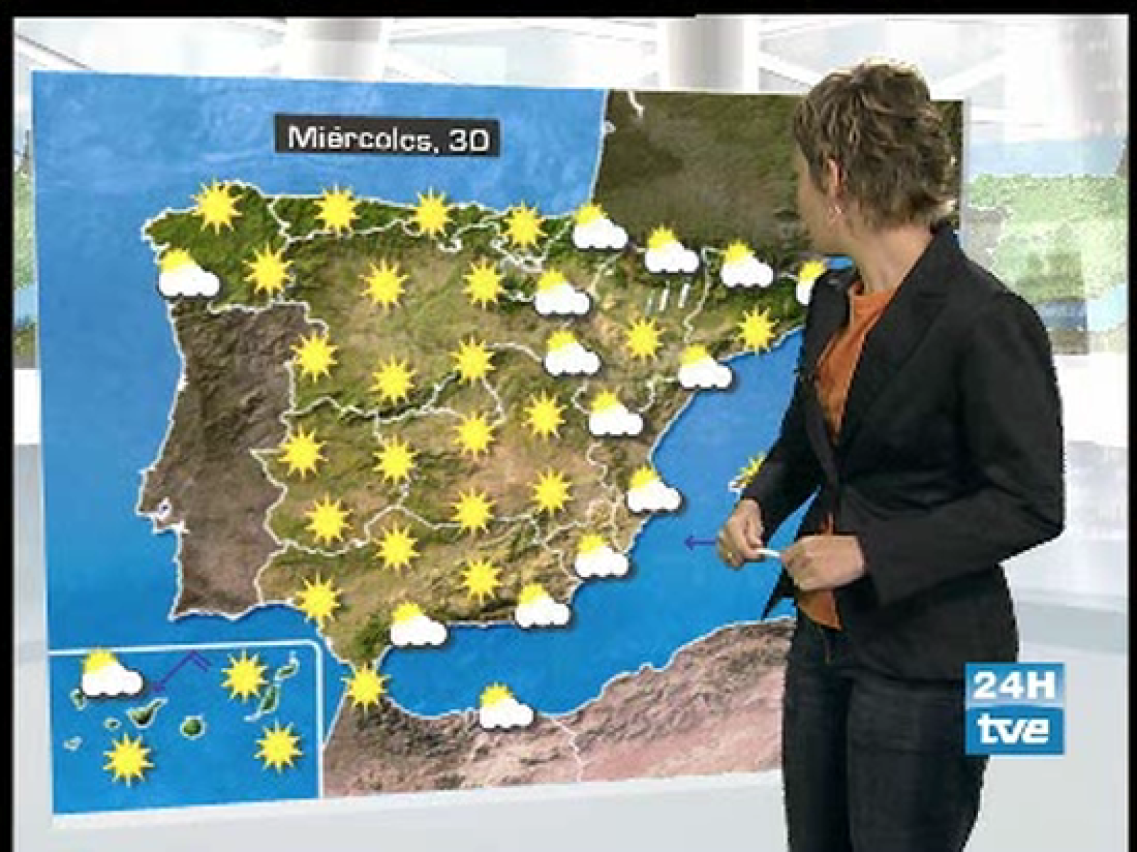 Cielos despejados en prácticamente toda la Península, aunque se esperan nubes en el cantábrico. (30/07/08)