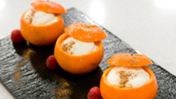 Mandarinas rellenas de crema y cane