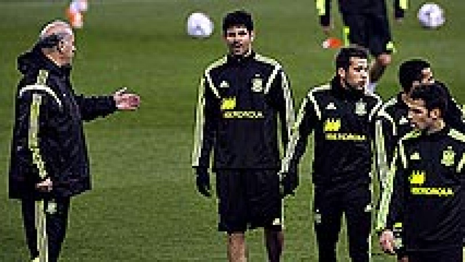 El seleccionador español Vicente del Bosque probó en el estadio Vicente Calderón con Diego Costa como titular en punta de ataque, en el último entrenamiento de la Roja antes de enfrentarse a Italia, al que se incorporaron Cesc Fábregas, Sergio Ramos