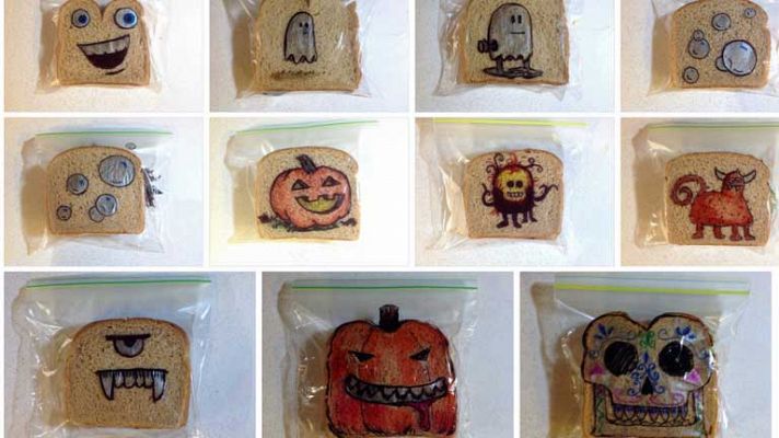 Telediario 1 - David Laferriere expone en Madrid los dibujos que hace a sus hijos en la bolsa del sandwich