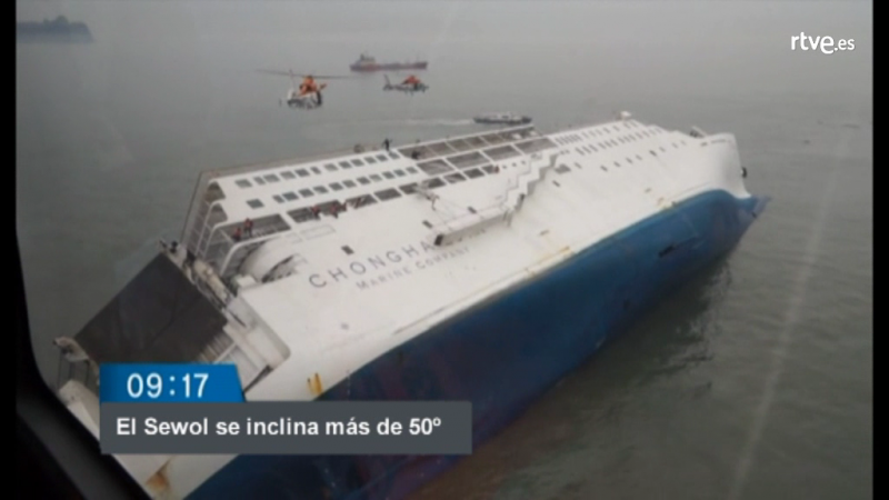 Animación del accidente del barco Sewol, en Corea del Sur