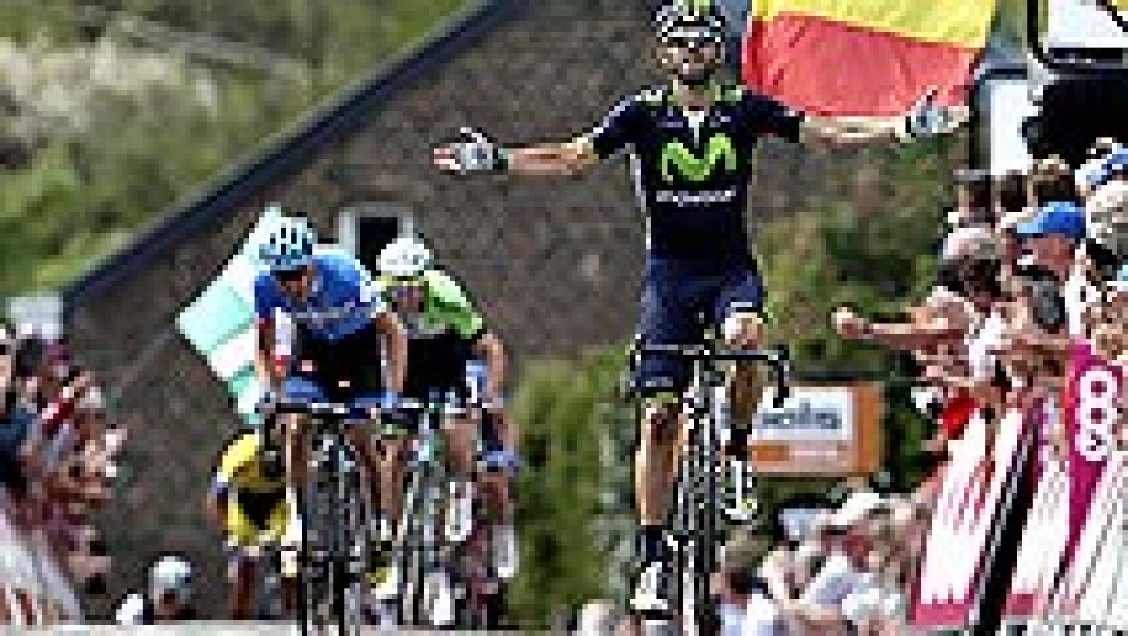 El español Alejandro Valverde, del equipo Movistar, se ha impuesto en la Flecha Valona, disputada a través de 199 kilómetros y con meta en el mítico Muro de Huy.   En la segunda batalla en Las Ardenas, Valverde se impuso a lo grande con un tiempo de 