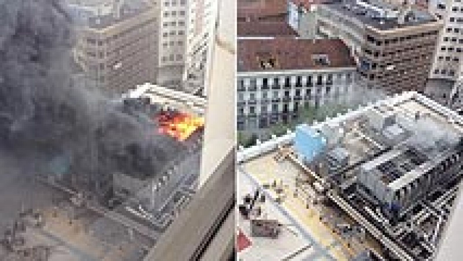 Aparatoso incendio en una azotea junto a los Juzgados de lo Social de Madrid