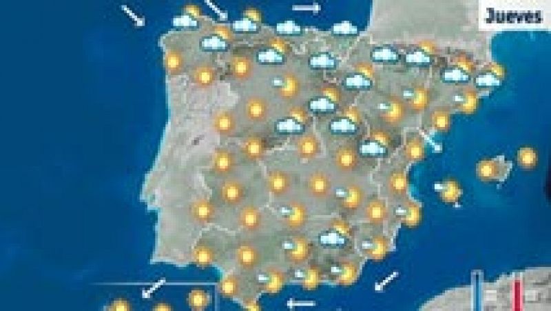 Precipitaciones débiles en el noreste Peninsular, nubes altas en el resto