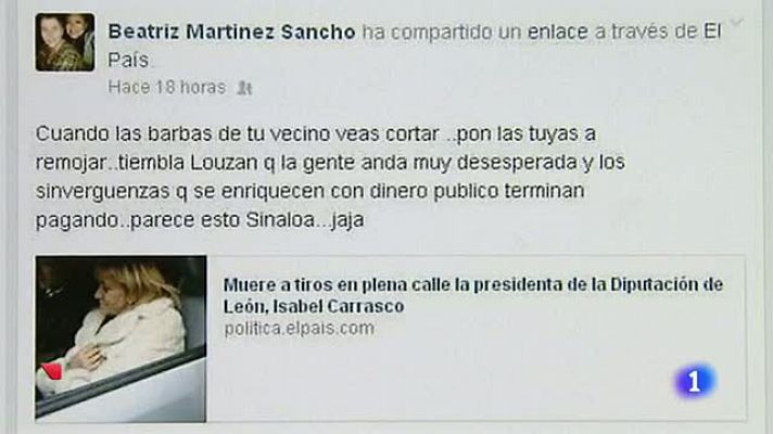 Telediario 1 - Dos concejalas del PSOE dimiten tras publicar comentarios ofensivos sobre Isabel Carrasco