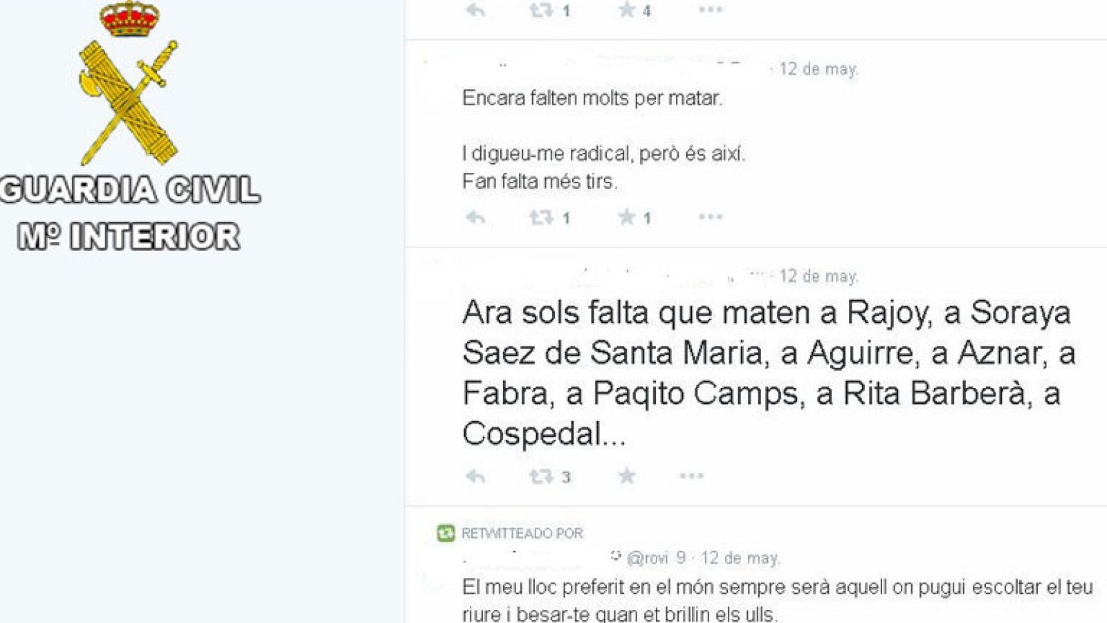 Primer detenido por apoyar el asesinato de Isabel Carrasco y de otros políticos en Twitter 
