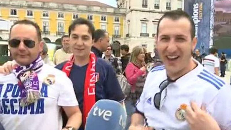 Los aficionados madrileños han empezado a colorear las calles de Lisboa un día antes de la final de la Champions. Incluso personalidades como Karembeu ya han llegado a la capital lusa para disfrutar del acontecimiento.