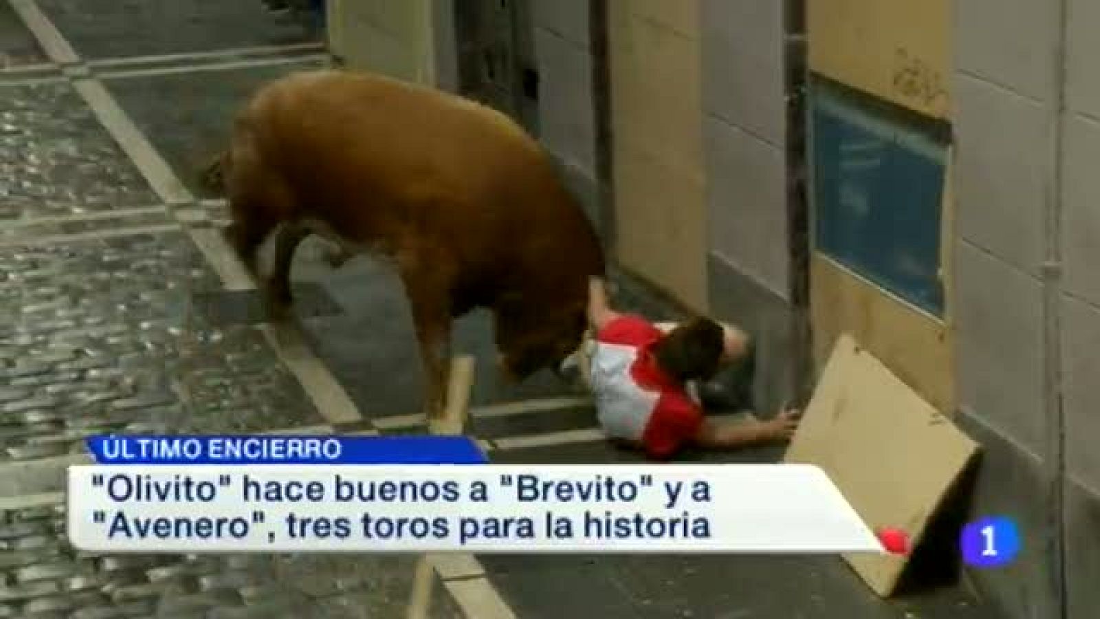  Los Miura protagonizan un encierro de vértigo y deja tres heridos por asta de  toro. Hoy es la octava de San Fermín y es el momento para el balnace sanitario. (14/07/2014)