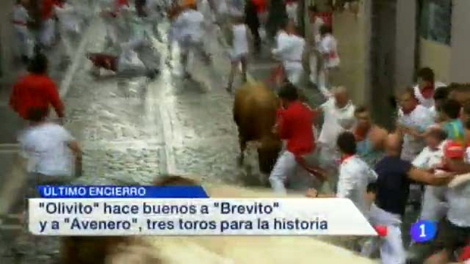  Los Miura protagonizan un encierro de vértigo y deja tres heridos por asta de  toro. Hoy es la octava de San Fermín y es el momento para el balnace sanitario. (14/07/2014)